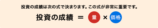 投資の成績は次の式で決まります。この式が非常に重要です。投資の成績＝量×価格。